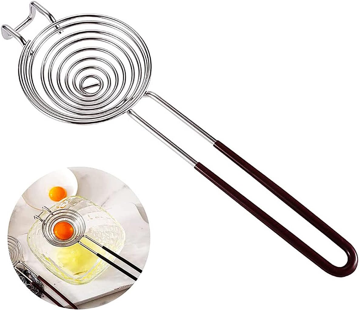 PawPawU® Egg Seperator, Stainless Steel Egg Yolk White Divider Kitchen Gadgets Baking Tool for Both Small and Extra Large Eggs, No More Broken Yolks - Brown Handle
