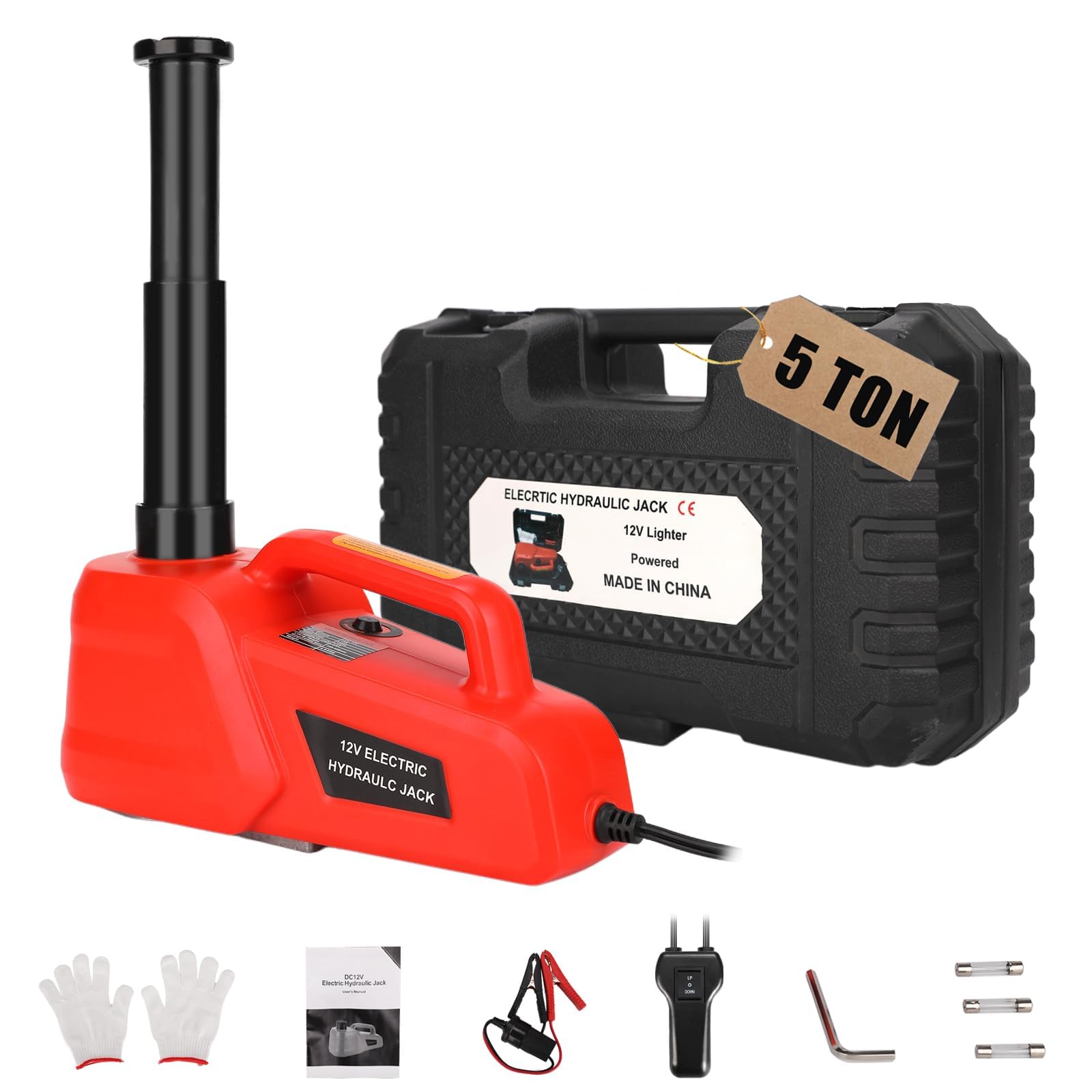 ROGTZ Elektrischer hydraulischer Wagenheber-Set, 5 Tonnen, 12 V, ultra-tragbar, mit 15,5–45 cm Reichweite für SUV/Sedan/LKW-Reparatur, Wagenheber für Reifenwechsel, leicht für einfache Lagerung