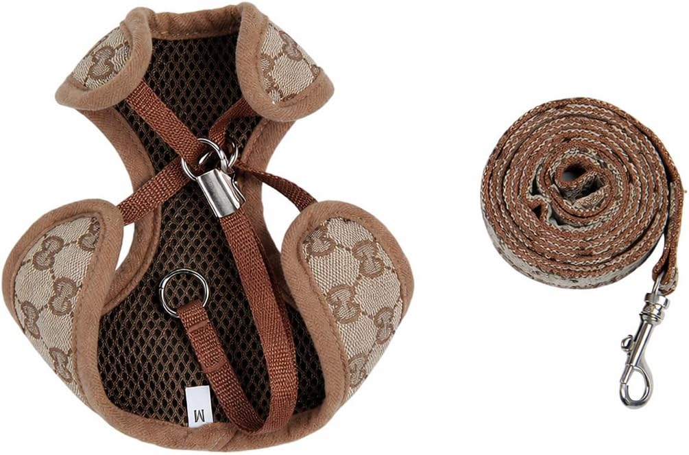 Grrruci Fabric Harness and Leash Set | Designer Dog Harness Set (Brown, XL)