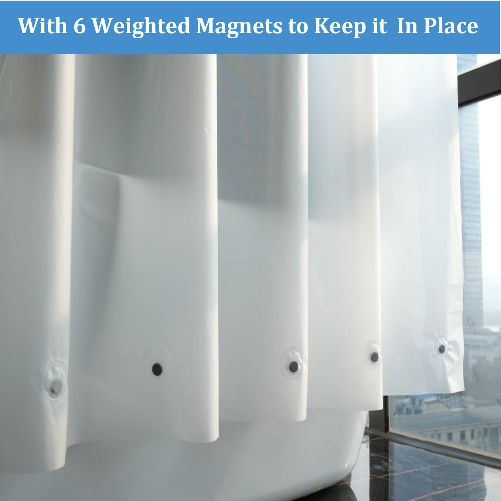 Tonnali Extra Wide Plastic Shower Curtain Liner 108x72, Frosted PEVA Plastic Waterproof Wide Shower Curtain with 6 Magnets for Bathroom, No Smell with 18 Rustproof Grommets