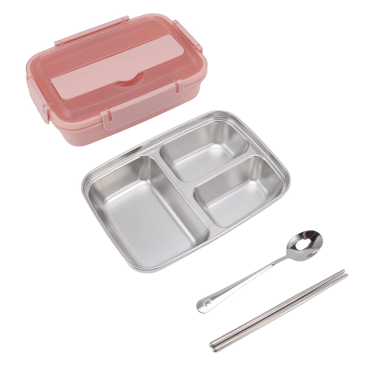 Boîte à lunch Boîte à lunch portable en acier inoxydable 304 à 3 compartiments(Pink)