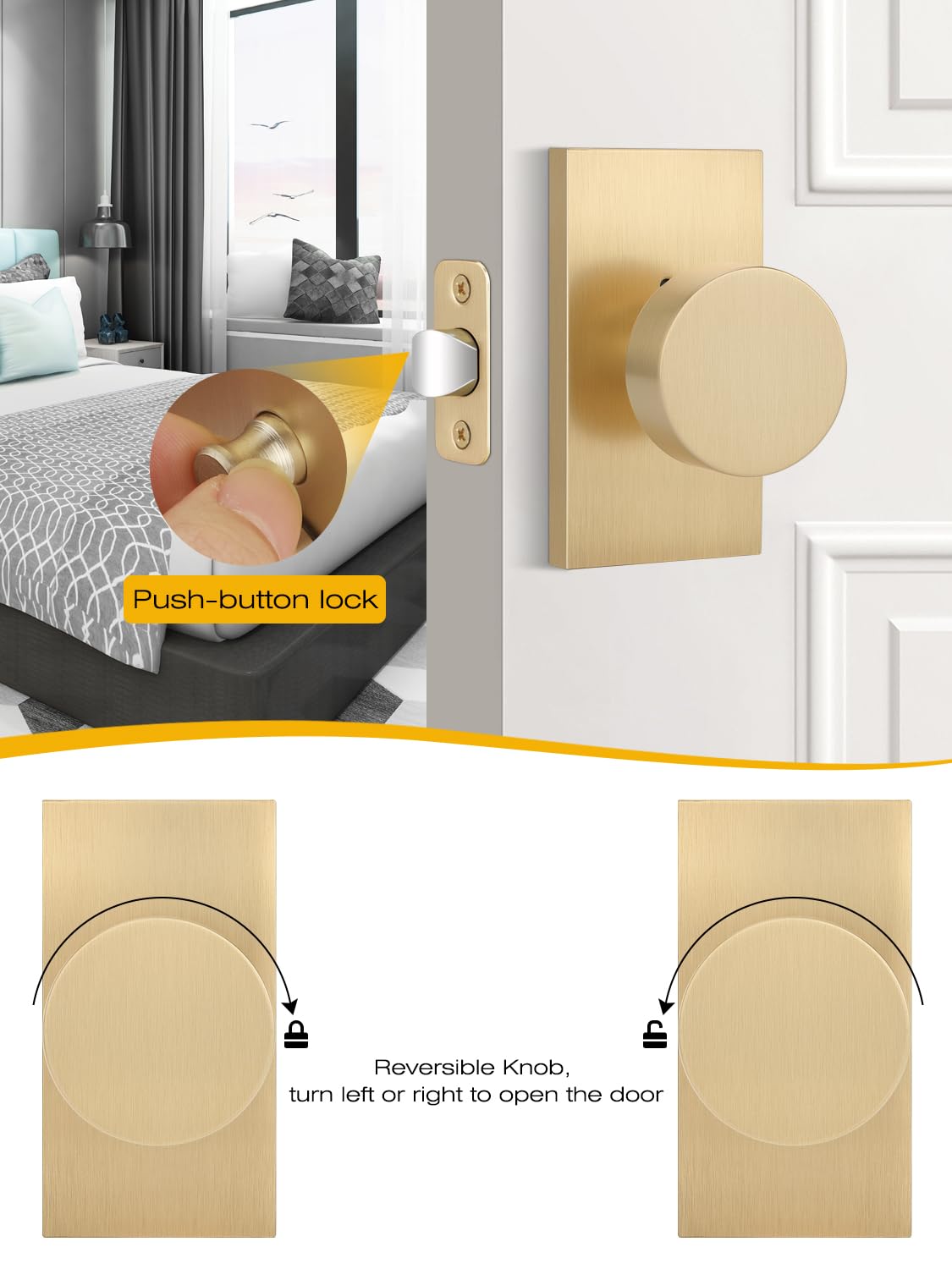 Satin Brass Privacy Door Knob - Keyless Entry -4 Satin Brass Privacy Door Knob - Keyless Entry -4
