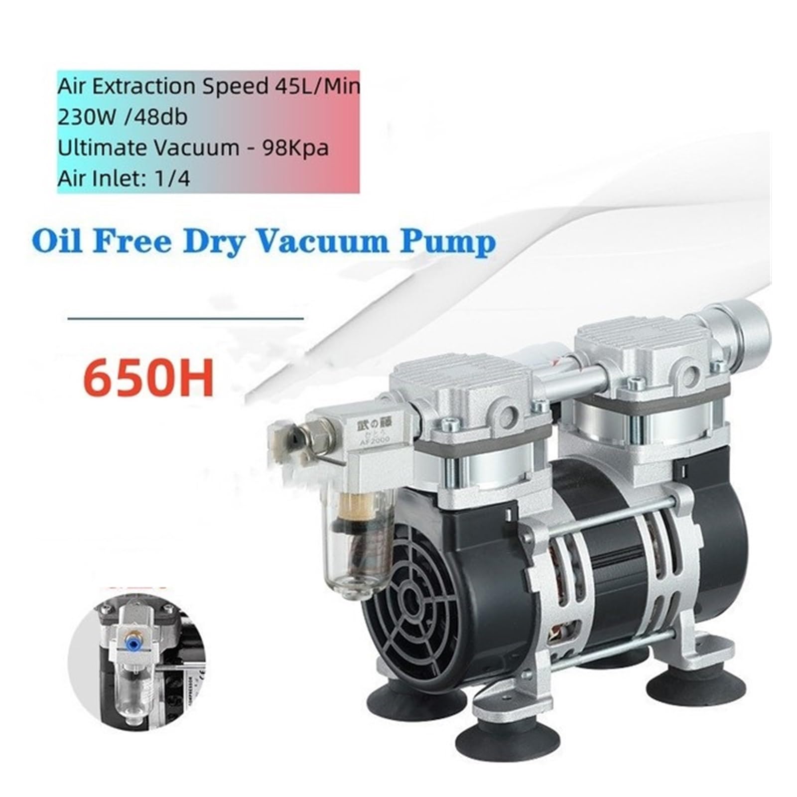 Vakuumpumpe 230 W kleine ölfreie Vakuumpumpe, leise Unterdruckpumpe, Testraum-medizinische Vakuumpumpe Bequem zu bedienen (Color : 1 UK, Size : 650H)