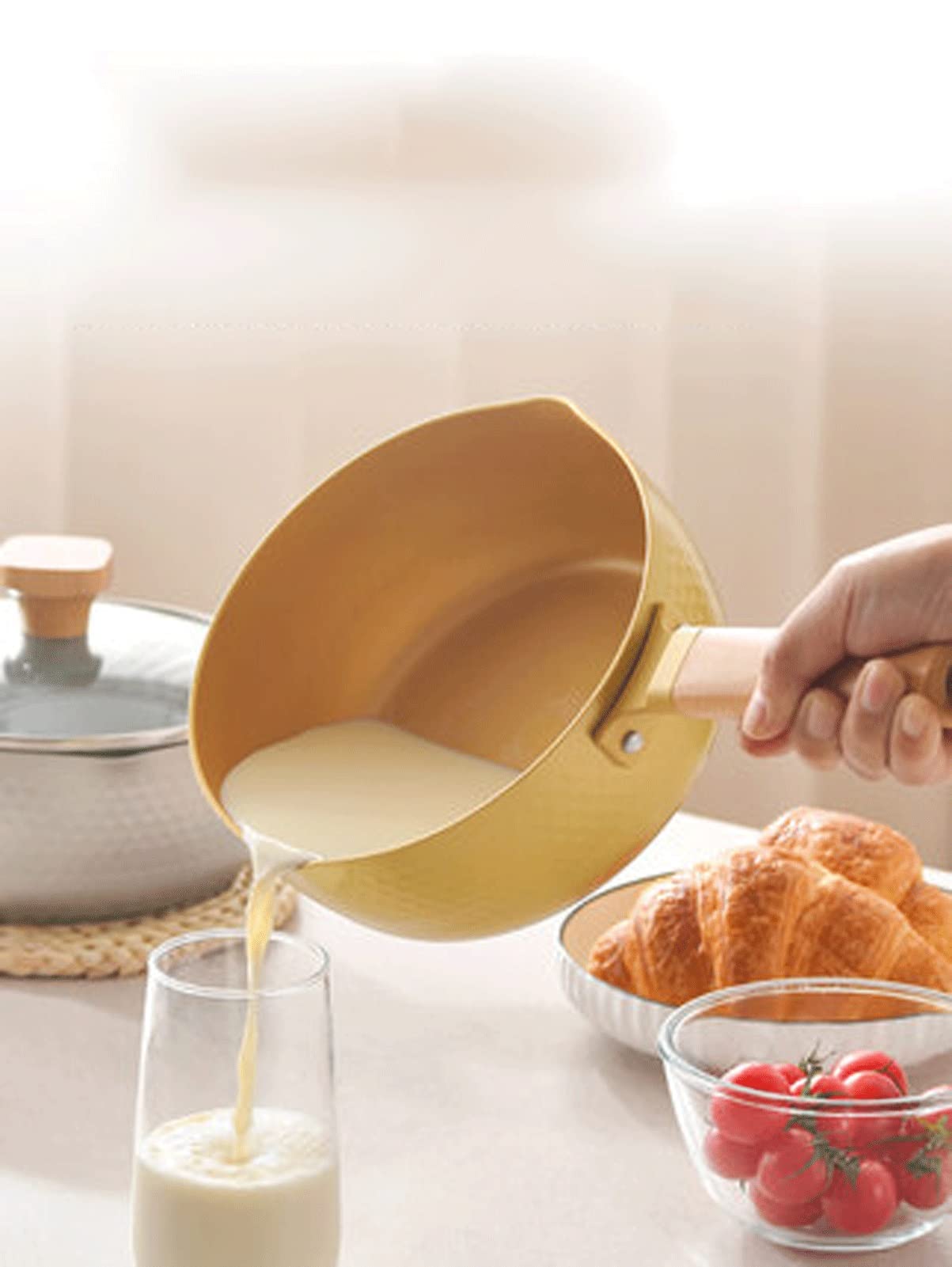 Nieprzywierająca patelnia do gotowania woka, mały garnek do zupy, smażenia, równomiernego ogrzewania, ergonomiczny uchwyt do kuchenek gazowych, 18 cm
