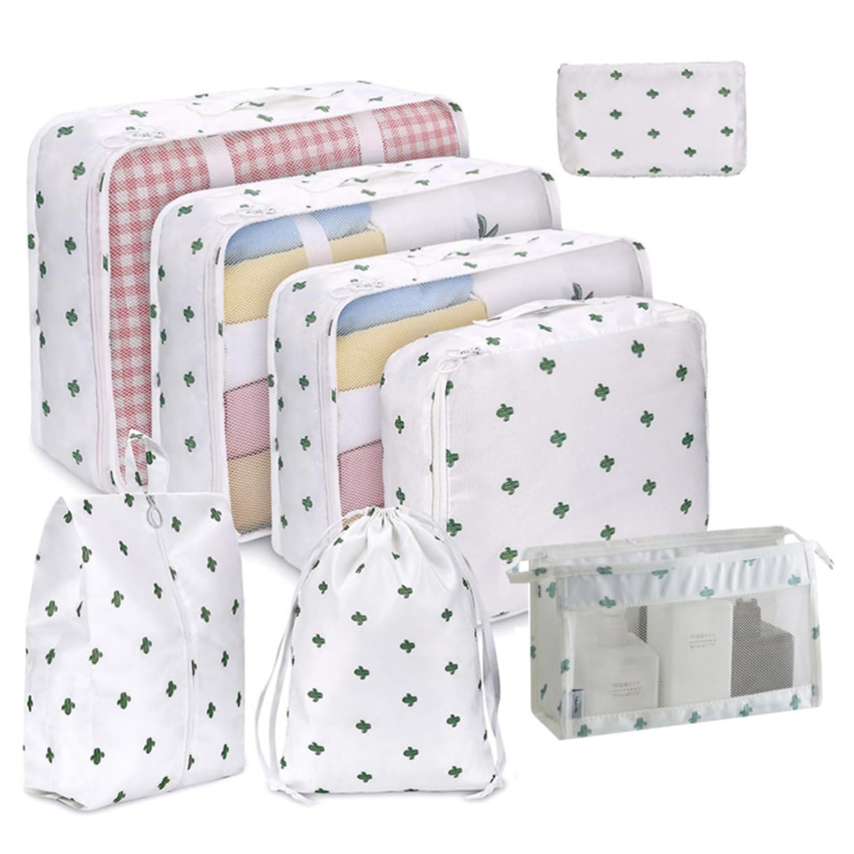 Juego de 8 Bolsas de Almacenamiento para Ropa y Equipaje, Organizador de Viaje Lavable, Cremallera, Ligero y Multiusos para Maleta