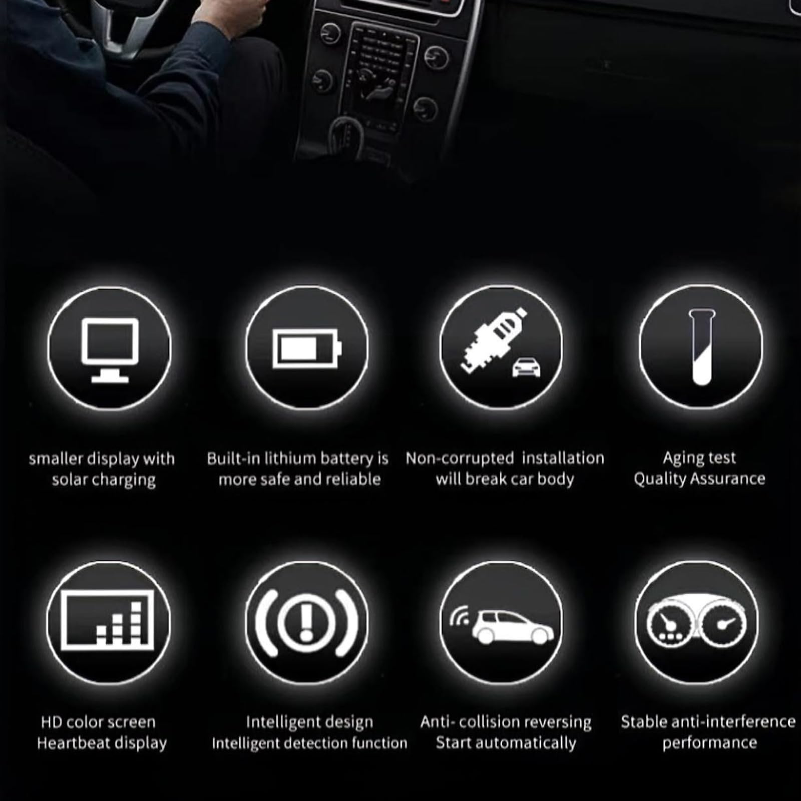 4 transducteurs radio parking voiture Lidar Structure avec écran LCD solaire USB Charge forte détection d'obstacles Observer Transducteur inverse de voiture Écran LCD