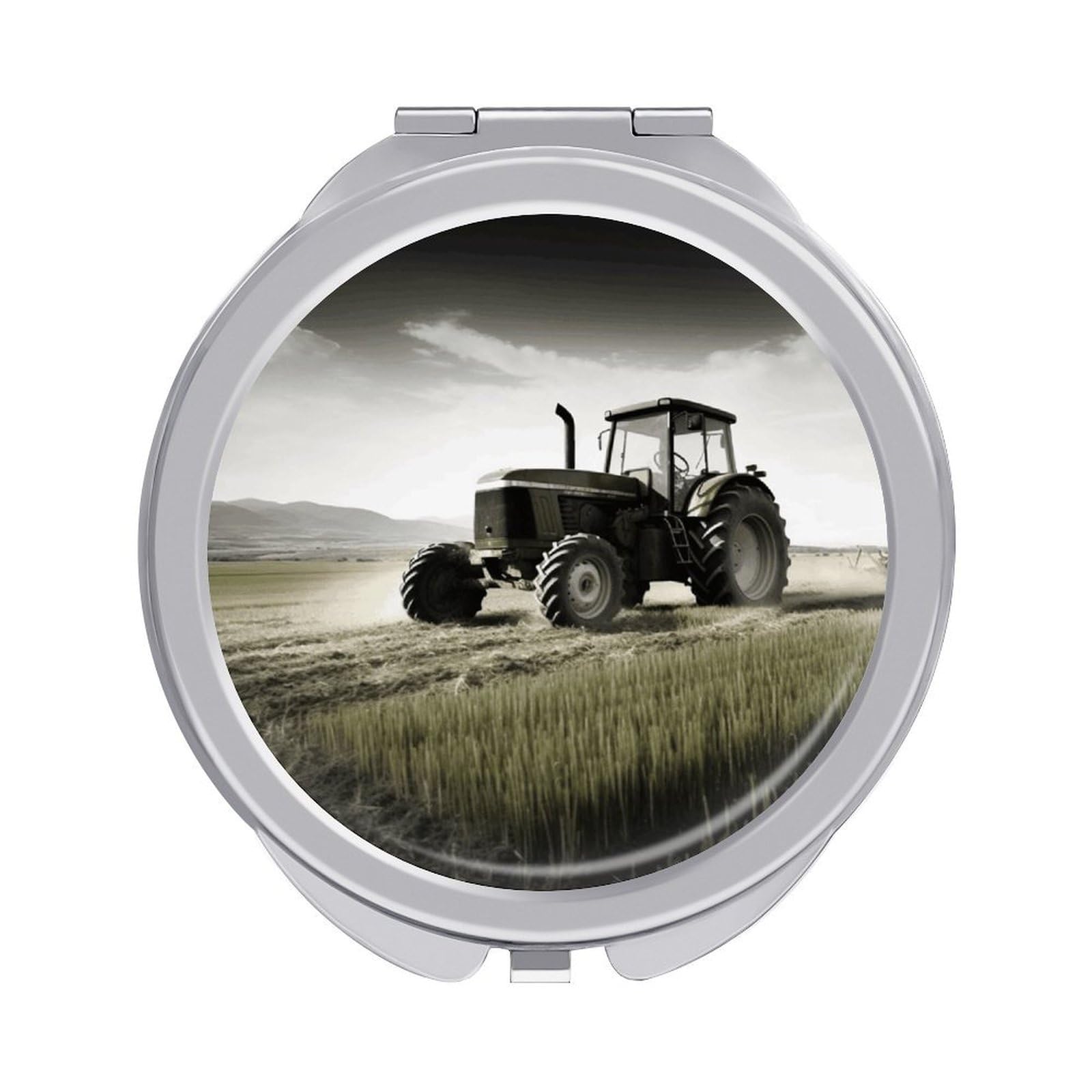 JTREHY Tractor Agriculture Tranquil Makeup Mirror Silver Mirror Surface Folding Makeups Mirrors Lightweight Durable Looking Glass for Suitable Traveling Handbag and Purses