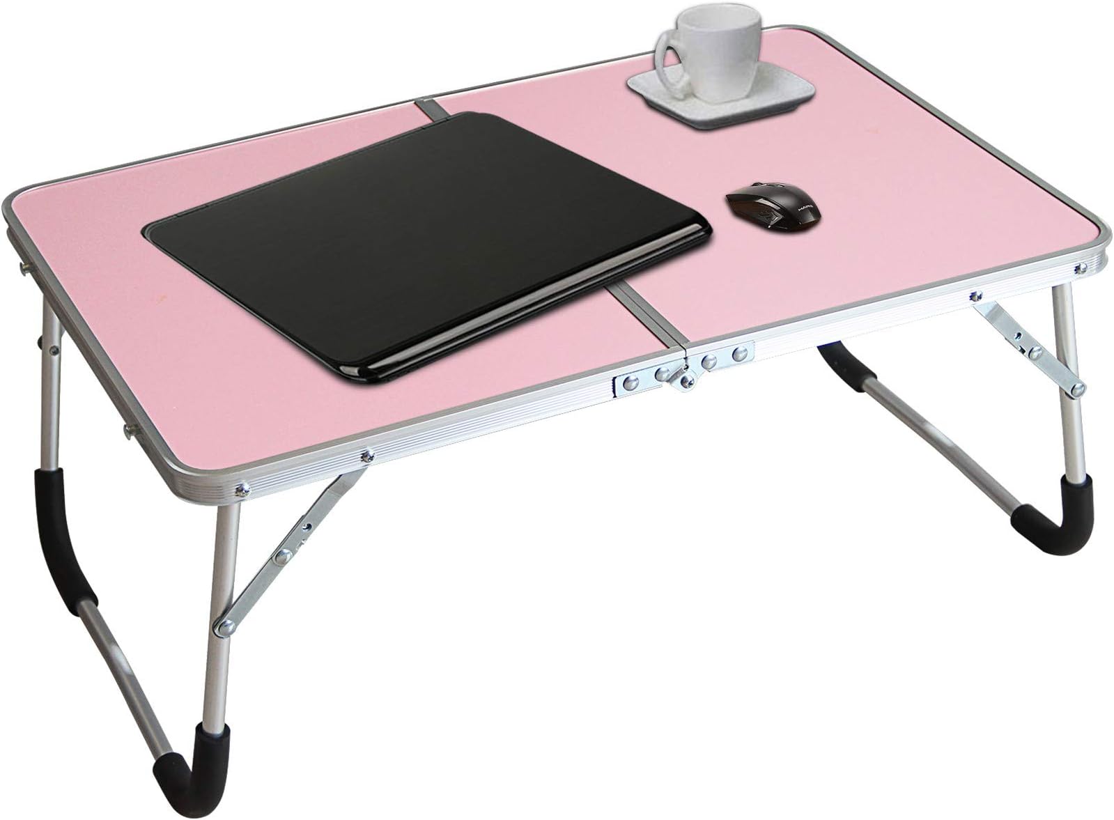 Jucaifu Foldable Laptop Table, Bed Desk, Breakfast Serving Bed Tray, Portable Mini Picnic Table & Ultra Lightweight, Folds in Half with Inner Storage Space (Pink)