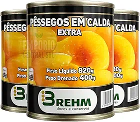 Pêssegos em Calda Extra Brehm - 3 Latas 400g