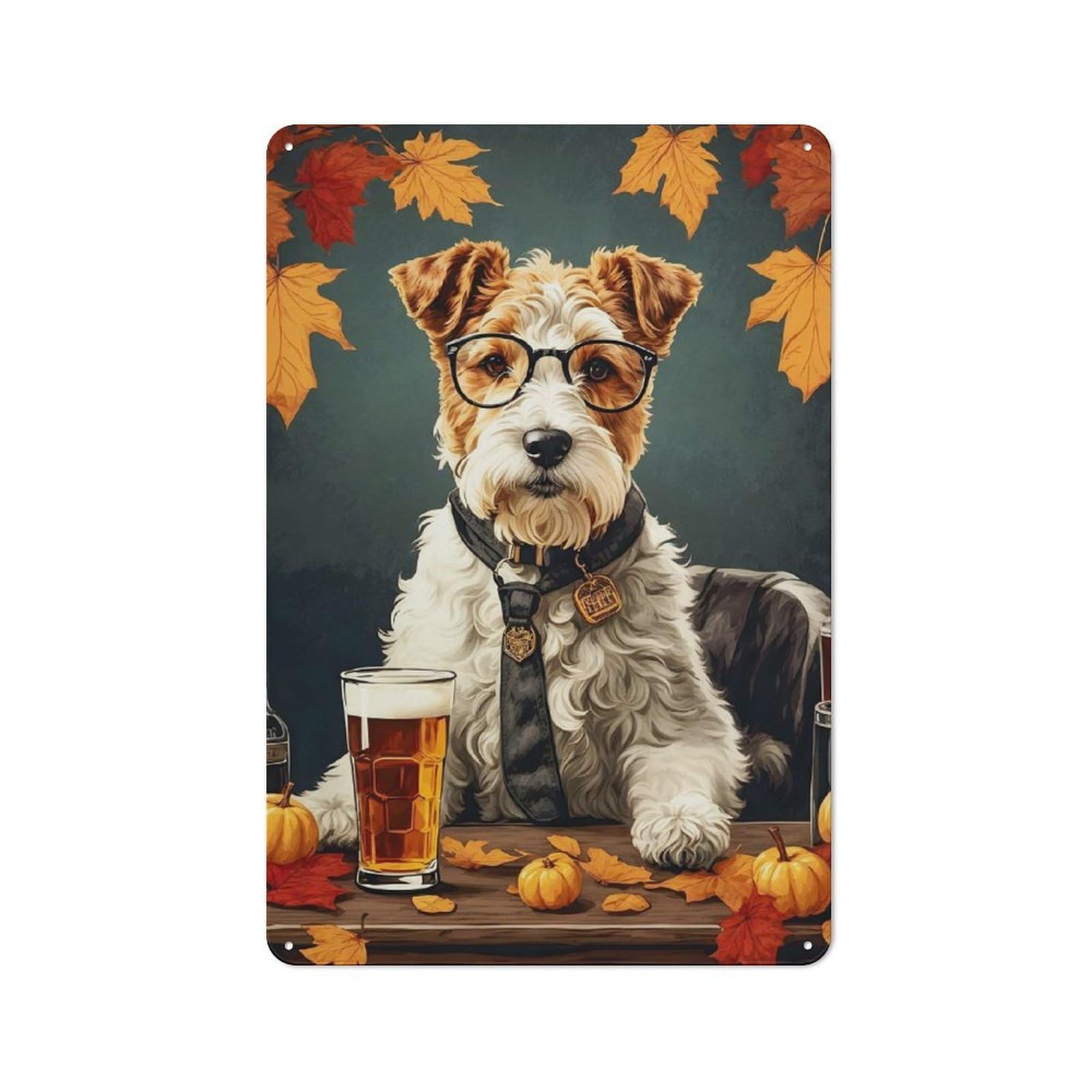 Junmoney Wire Fox Terrier Puppies Tin Wall Plaque 30X20cm With For Hobby Room Or Studio, For Metal Sign Collectors, For Kitchen And Home Bar Decor