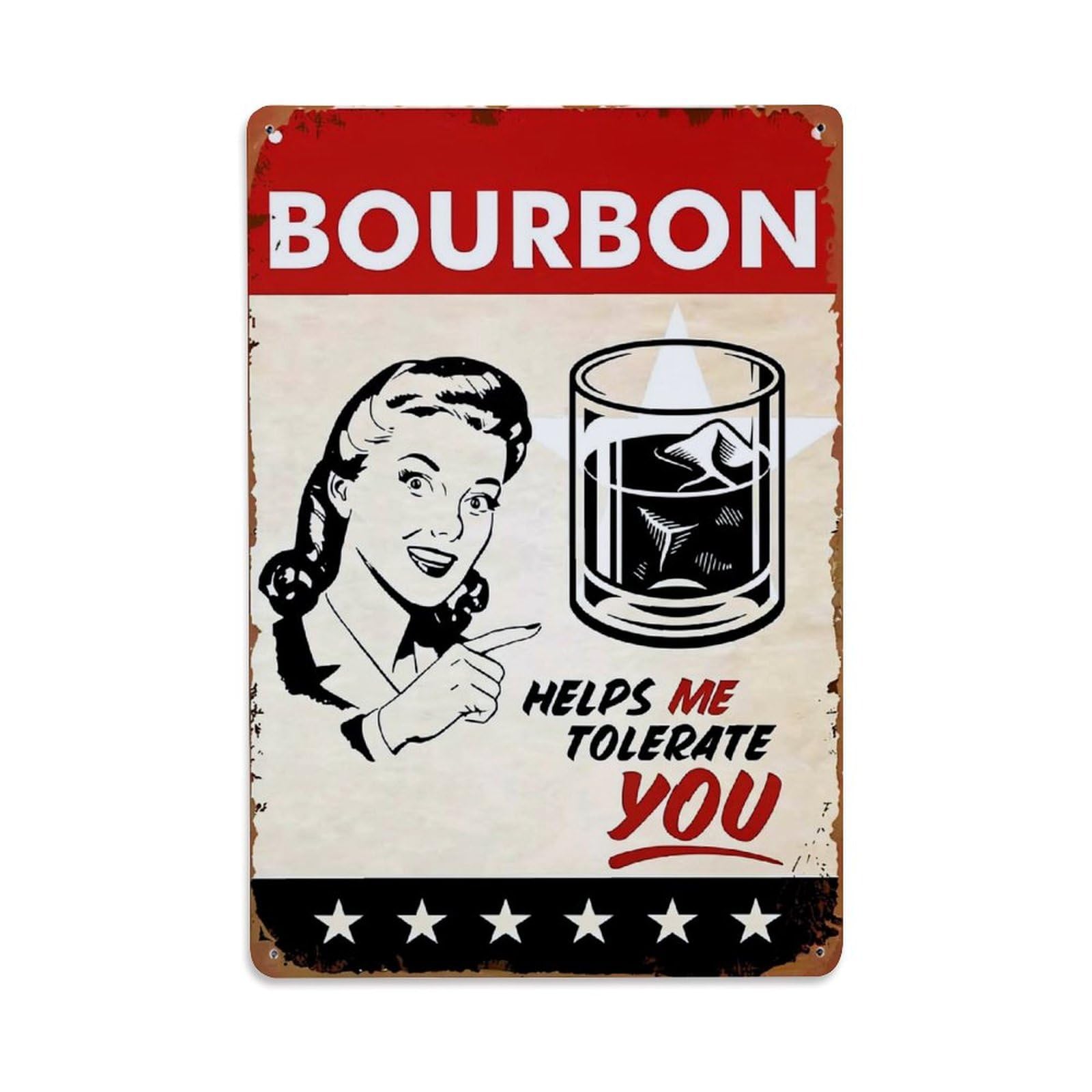 Bliveurn Vintage Bourbon Helps Me Tolerate You Retro Metal Tin Sign, Metal Poster For Home, Gaming Room, Studio Workshop,Bar,Garage Wall Art Decor 8X12 Inch