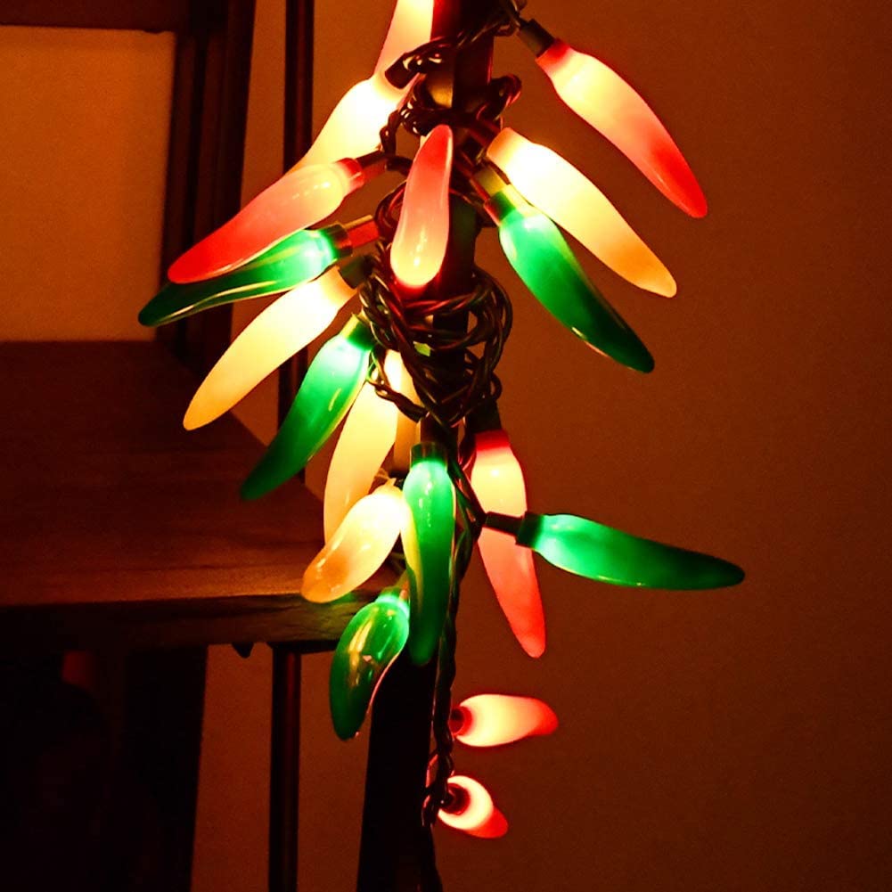 Guirnalda de luces de chile multicolor de Navidad, 13.6 pies, luces de chile rojo, verde y amarillo con 35 mini luces blancas cálidas, luz colgante de pimiento picante para exteriores, Navidad, 5