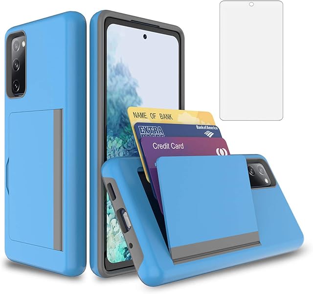Asuwish Phone Case for Samsung Galaxy S20 FE Gaxaly S 20 FE 5G UW 6.5 inch with Screen Protector Cover and Card Holder Stand Hybrid Cell Glaxay S20FE5G S20FE 20S Fan Edition 4G G5 Women Men Blue