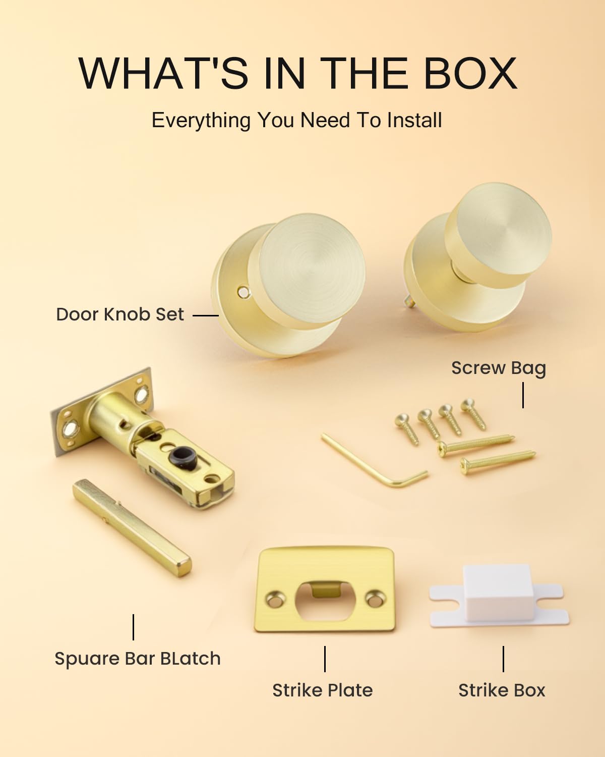 Haidms Brushed Gold Door Knobs - 6 Pack -7