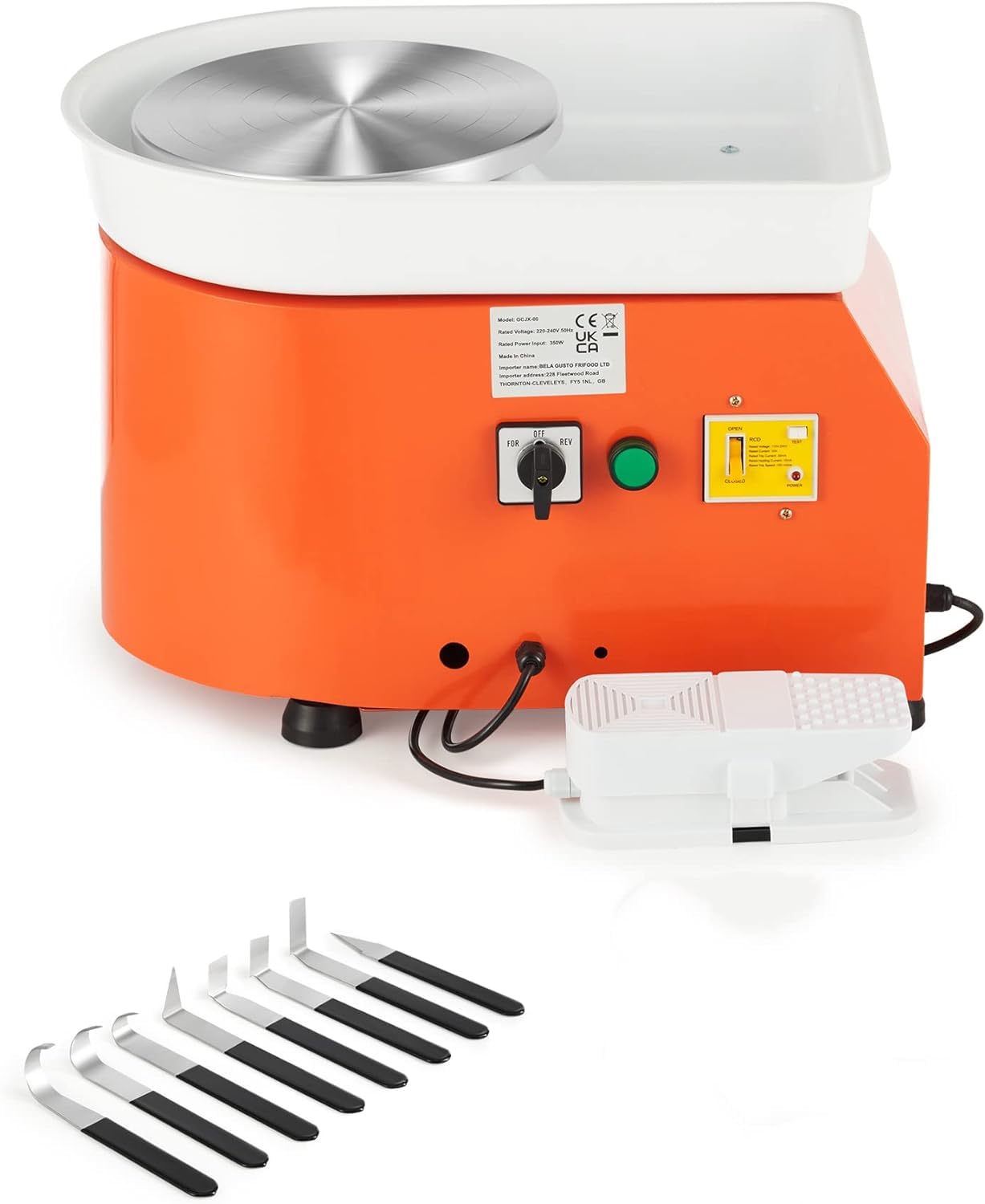 CREWORKS Töpferscheibe Elektrisch Töpferscheibe Fußantrieb 350W Keramikformwerkzeug 0-300 U/MIN Keramik-Tonmaschine 8 TLG Keramik Kit Tonspinnrad 25CM Pottery Wheel