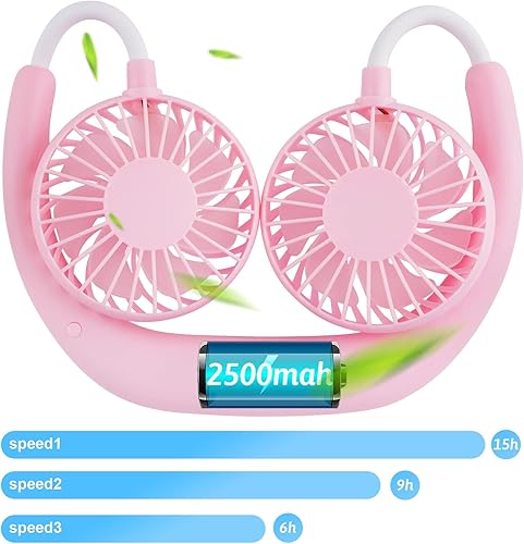 Miniatura 5 de Ventilador portátil para el cuello de mano libre, USB, cuelga del cuello, rotación libre de 360 grados, ventilador de refrigeración personal de