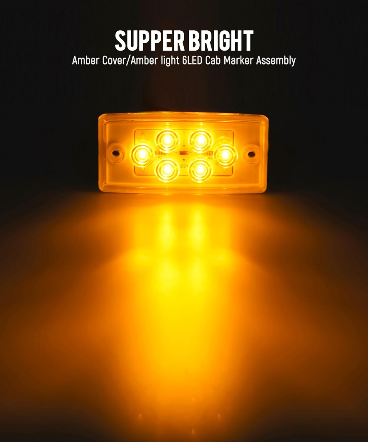 Partsam 6LED Amber Cab Marker Lights - Waterproof Roof Mount Clearance Lights for Trucks, Compatible with Freightliner/Volvo Heavy Duty Trucks & Trailers (5 Pack)