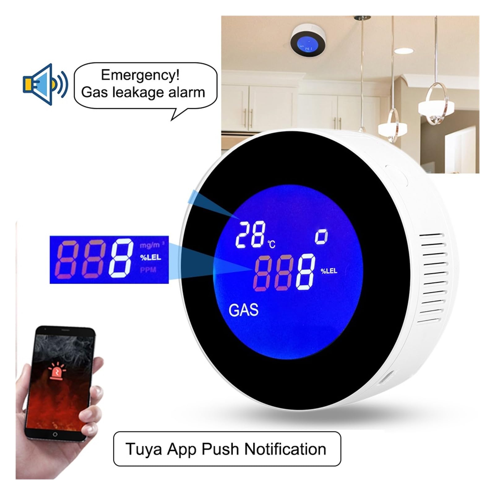 Rilevatore di gas naturale WIFI con elettrovalvola elettrica Controllo intelligente automatico Spegnimento sensore di allarme perdite di metano CH4 Rilevatore Gas(With V15GC Valve)