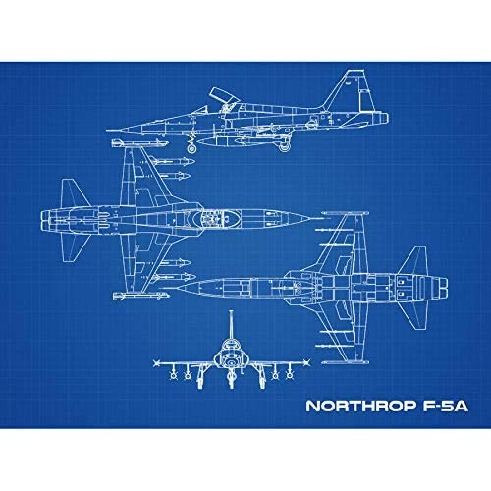 Artery8 Northrop F-5A Freedom Fighter Aircraft Blueprint Plan Art Print Canvas Premium Wall Decor Poster Mural