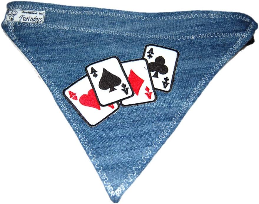Twinkys Bandana Dog Collar XL Denim Playing Cards Patch