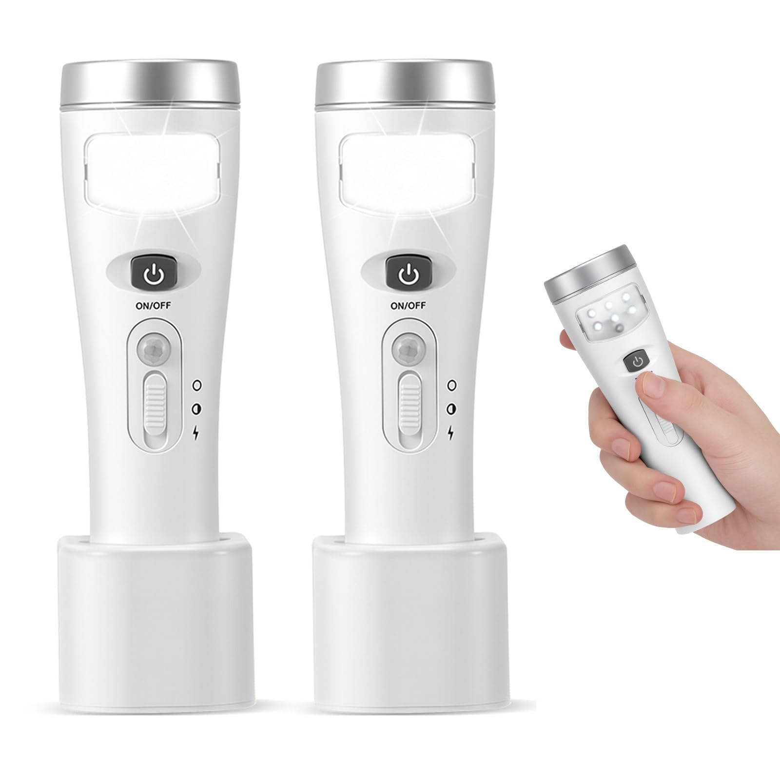 2 Pack Plug in Motion Sensor Night Light, 4 in 1 LED Night Light with Rechargeable Base, Portable Emergency Torch, Night Lights for Hallway, Stair, Bedroom, Power Failure Light for Kids Adults Home