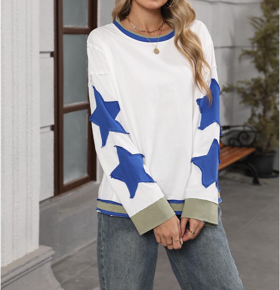 Women Oversized Sweatshirt Star Graphic Drop Shoulder Sloutchy Fit Pullover Tops Y2k Long Sleeve Shirt - Image 2