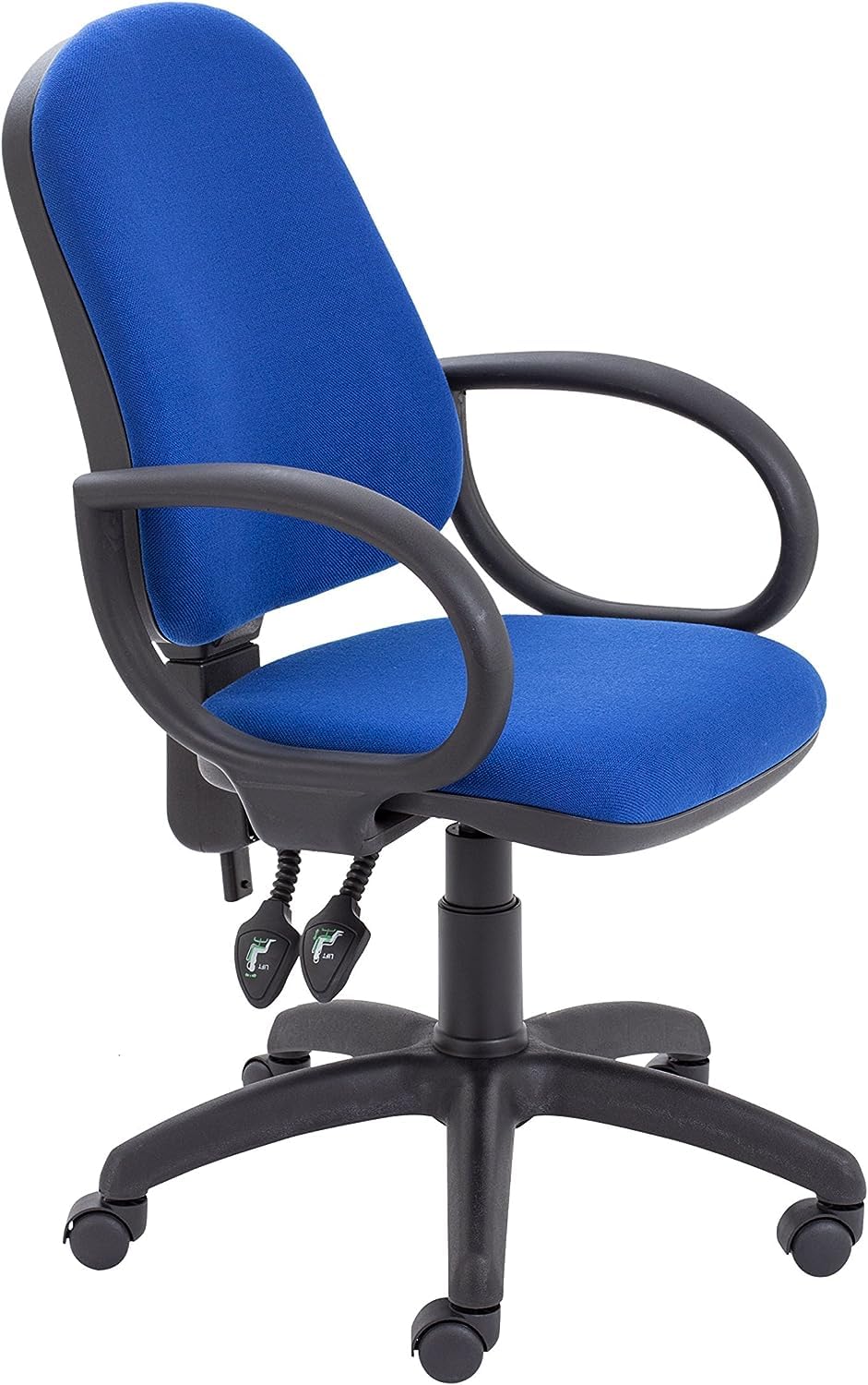 LAB SPACE Chilli Mist Office Chair, Arms Available, Computer Desk Chair, Swivel Chair with Adjustable Backrest, Home Office Chair with Wheels, Max 115kg, 2 Yr Wty (Blue, Fixed Loop Arms)