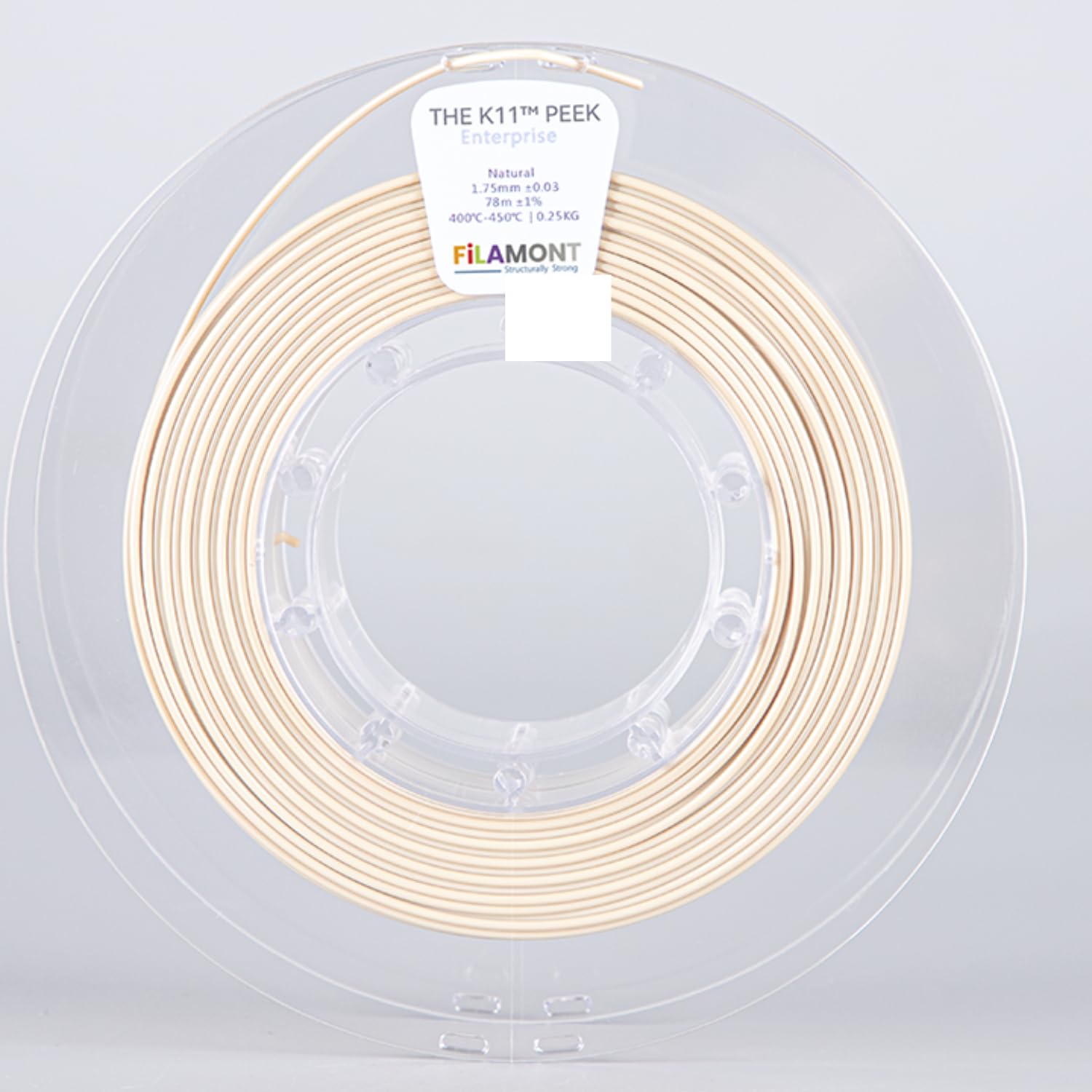 Filamont K11 PEEK Natural 3D Printer Filament 1.75mm – 250g Spool for FDM 3D Printing