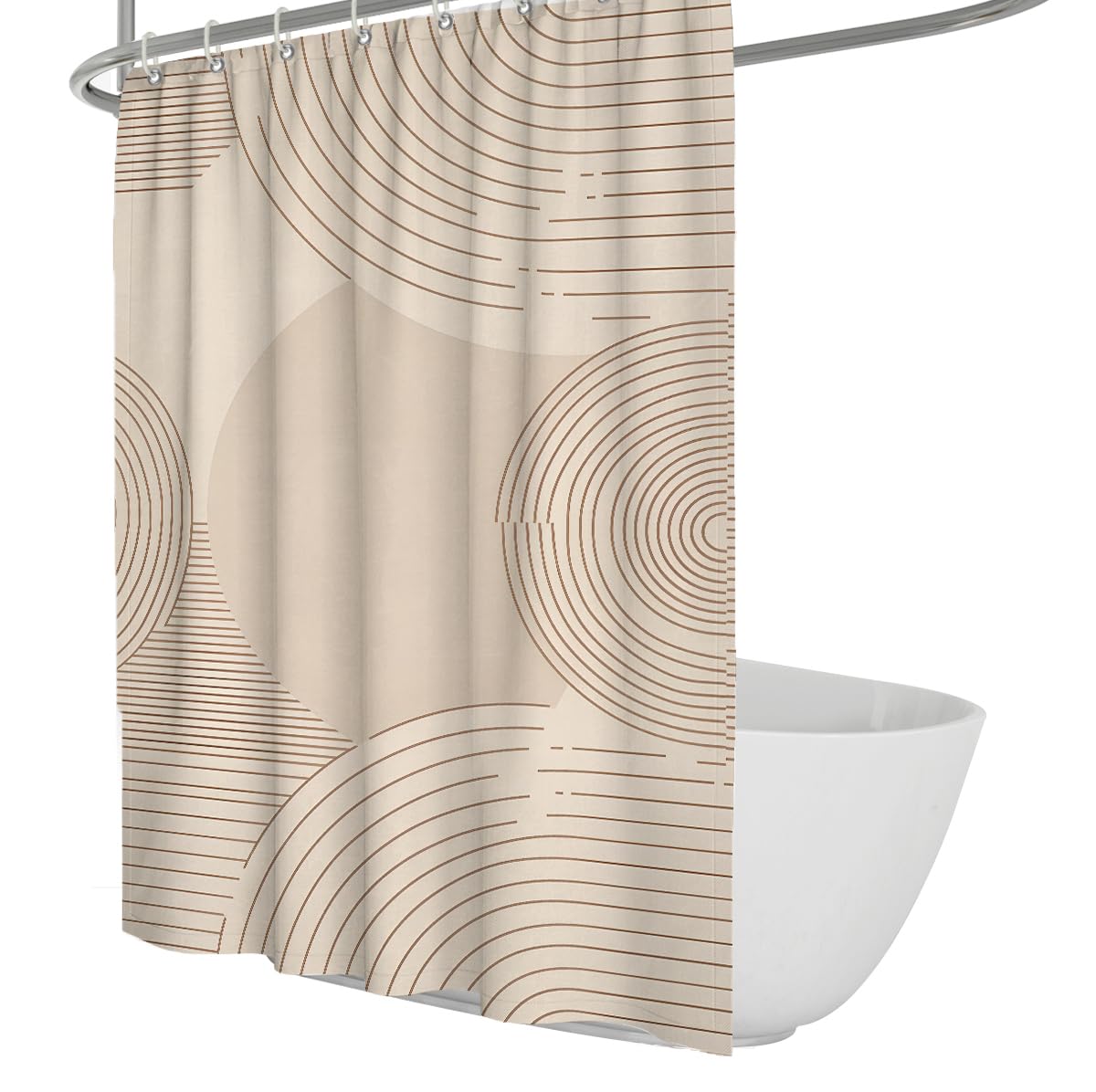 Uiringart Shower Curtains Beige Nordic Abstract Concentric Lines W180xl200cm Minimalist Geometric Mildew Resistant Waterproof Bath Curtains Decor With Hook