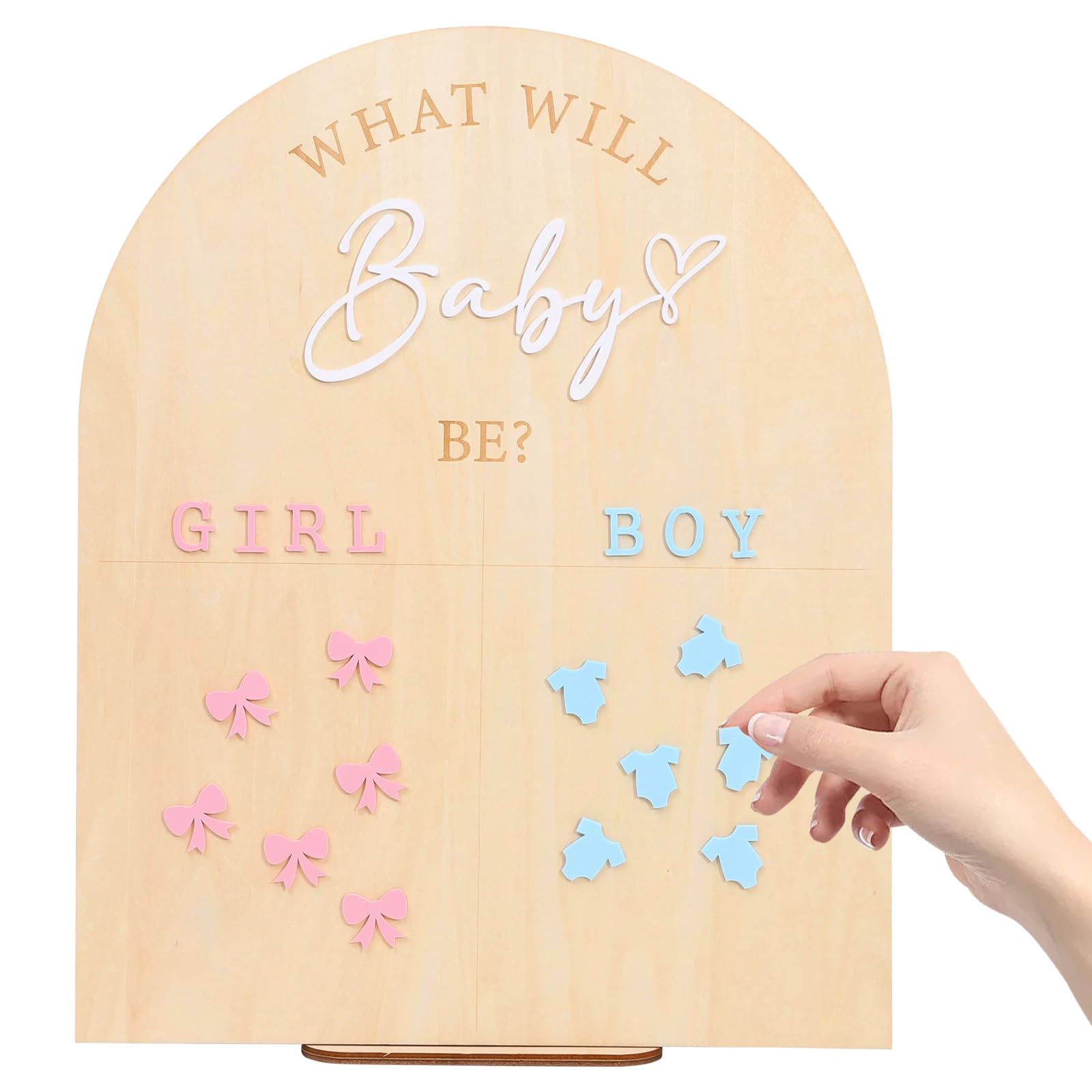 Round Edge Baby Gender Reveal Ideas Board, Natural Wood Voting Gender Reveal Games Decoration with Stickers, Fun Gender Reveal Games and Photo Prop, Gift for Expecting Parents and Celebrations — image 1