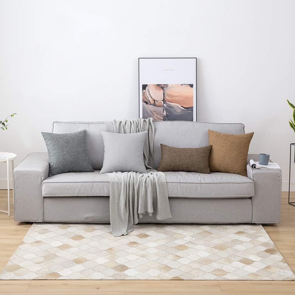 MIULEE Linen Decorative Rustic Throw Pillow Covers Set of 2 Grey Farmhouse Pillowcases 18x18 Square Throw Pillows for Sofa Couch Bed Chair Decoration