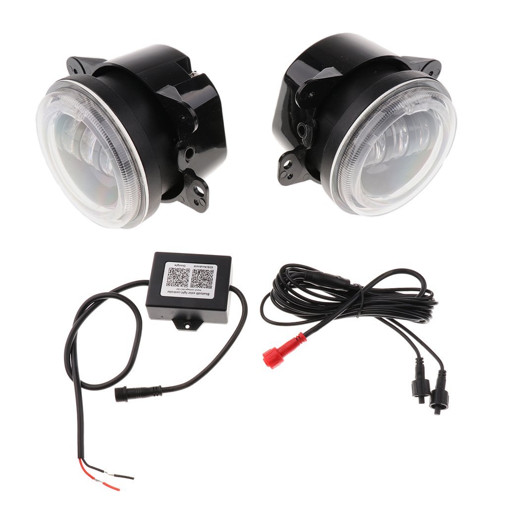 FLAWISH 2 Pieces 4'' 30W LED Fog Light White RGB Halo Ring for Jeep Wrangler LJ JK Dodge