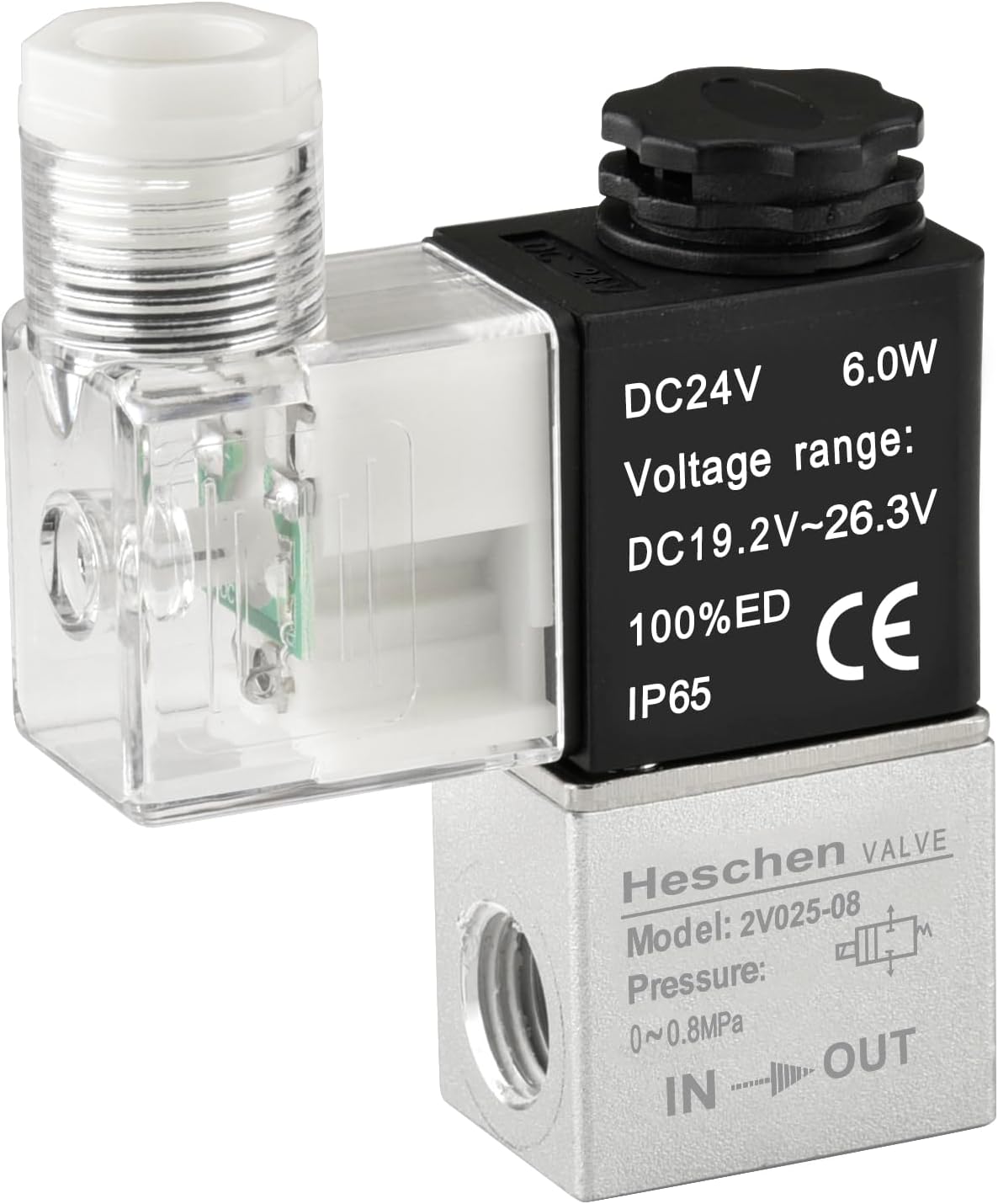 Heschen Electrical Pneumatic Solenoid Valve 2V025-08 24VDC PT1/4 2/2 Way Normally Closed