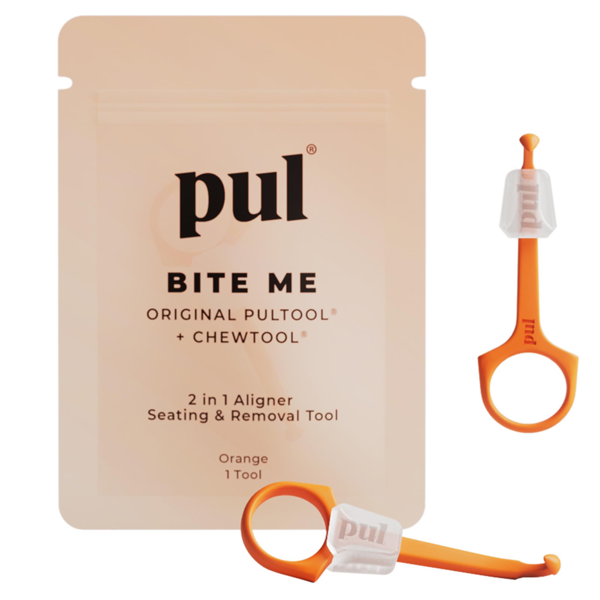 PUL Pack of 2 Reusable 2-in-1 Aligner Seating Chewie & Removal Tool — Compatible with Invisalign, Removable Braces, Retainers, Trays – Easy-to-Use Remover & Chew, Dental & Oral Hygiene Care – Orange