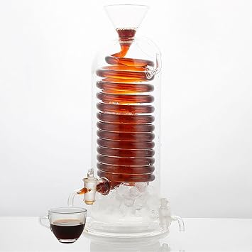 Cold Brew Coffee Pot, Iced Coffee Cold Brew Pot, 340ML Cold Brew Coffee Maker, Glass Cold Drink Brew Pot with Spiral Cooling Tube and Dispensing Faucet for Home Office