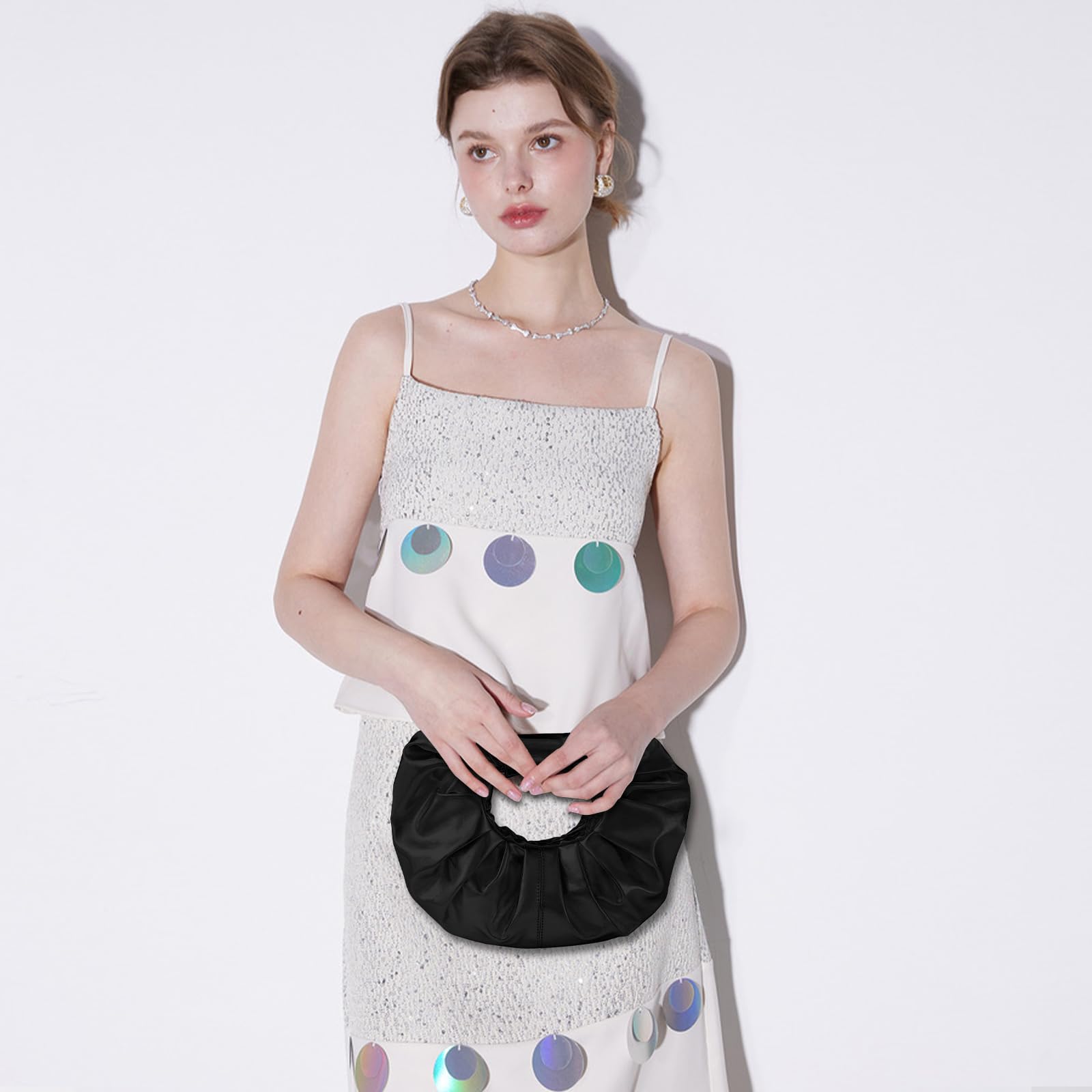 JENSVOIR Clutch Purse for Women - Evening Clutch PU Leather Pleated Bag Designer Handbag for Party Prom Wedding