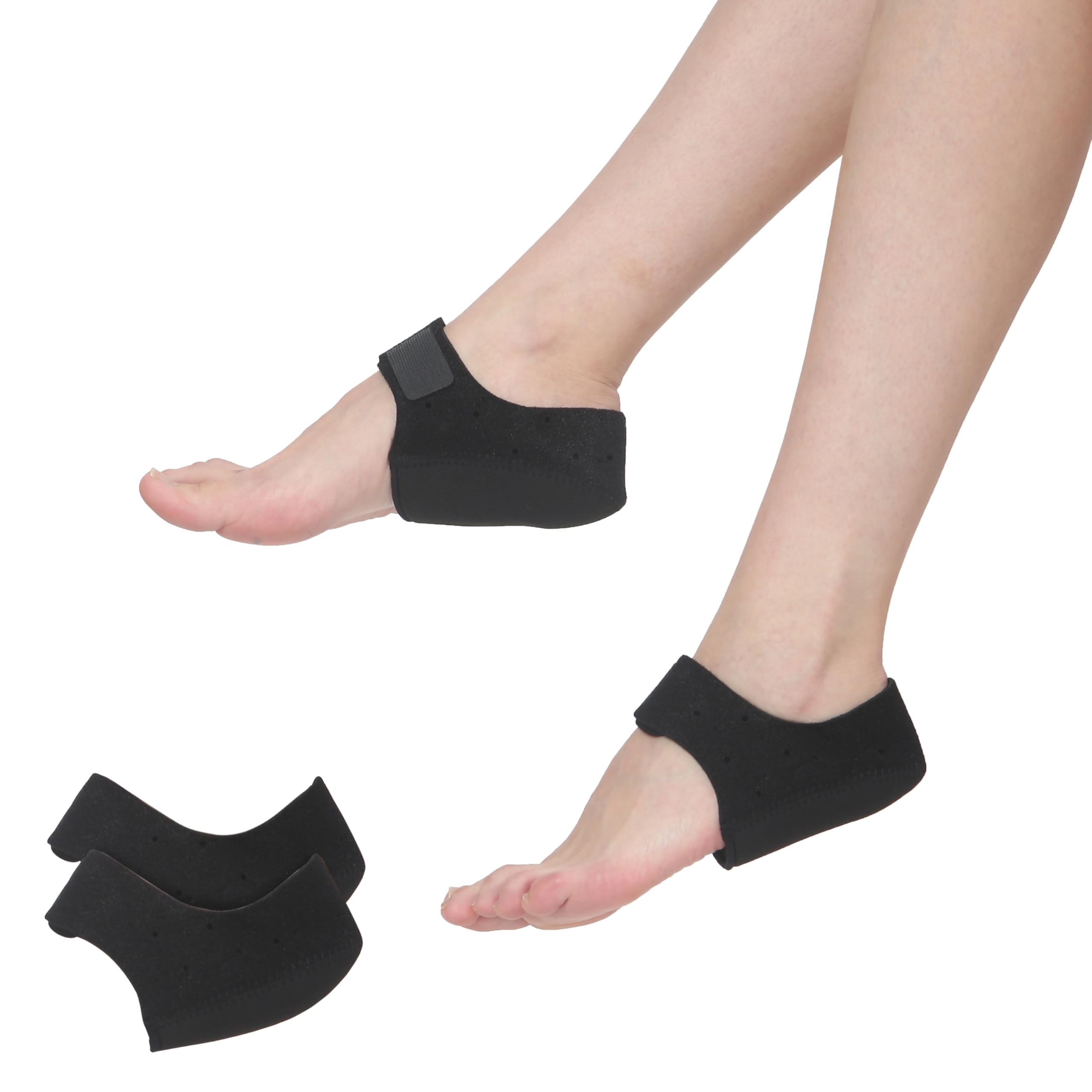 Glowear Silicone Gel Heel Cup with Breathable Holes for Heel Pain Relief, Plantar Fasciitis, Arch Support for Flat Feet For Men and Women (Size: Large, Color: Black)