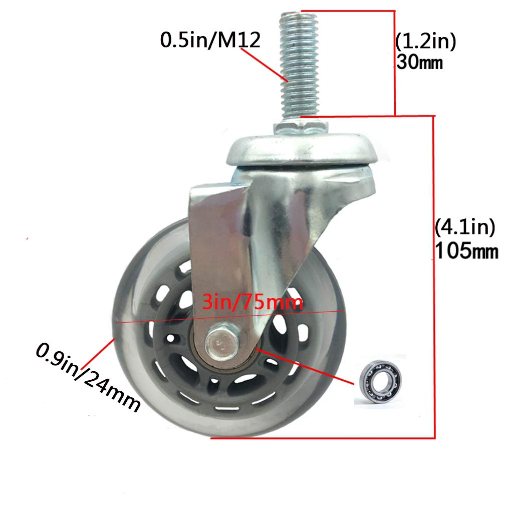Zestaw 4 wytrzymałych gumowych kółek skrętnych do wózków przemysłowych z hamulcem, śruby M12 x 30 mm w zestawie. Idealne do transportu dużych obciążeń.