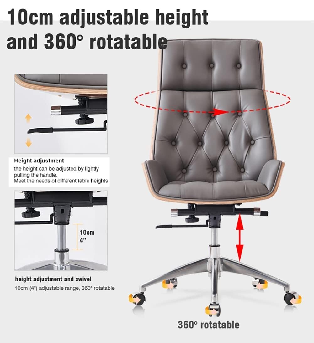 Silla de oficina ergonómica con soporte lumbar, piel de microfibra, altura ajustable, base de aleación de aluminio para oficina en casa