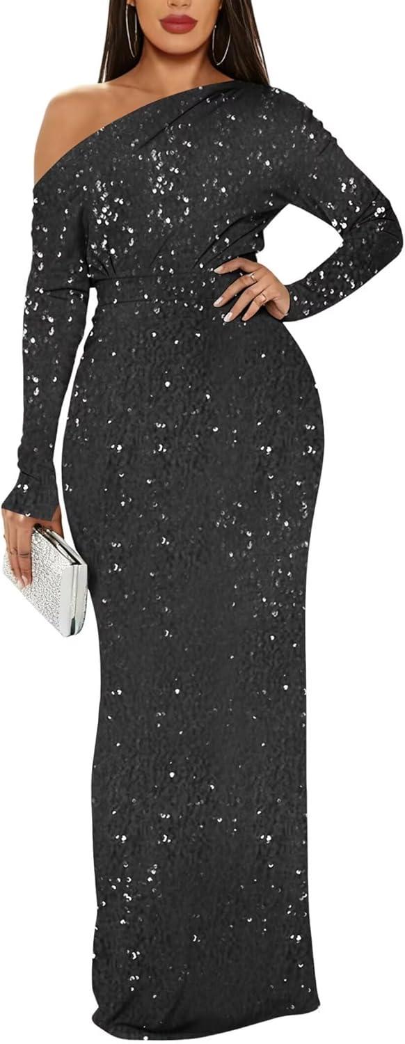 Long Sleeves Prom Dresses 2026 Mermaid Formal Evening Gown One Shoulder Sequin Dresses for Women