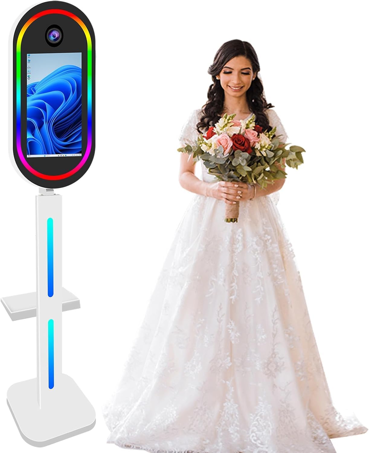 Magic Mirror Photo Booth 15.6 inch Touch Screen Portable DSLR Selfie Photobooth Mirror Photo Booth Machine for Events Parties Christmas Wedding Rental (White, Machine Only)