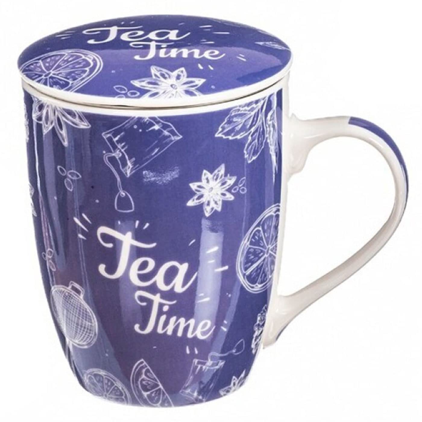 Acan Tradineur - Taza de té, infusión con filtro y tapa, cerámica y acero inoxidable, mantiene caliente la infusión, regalo original (Tea Time, 300 ml, color aleatorio)