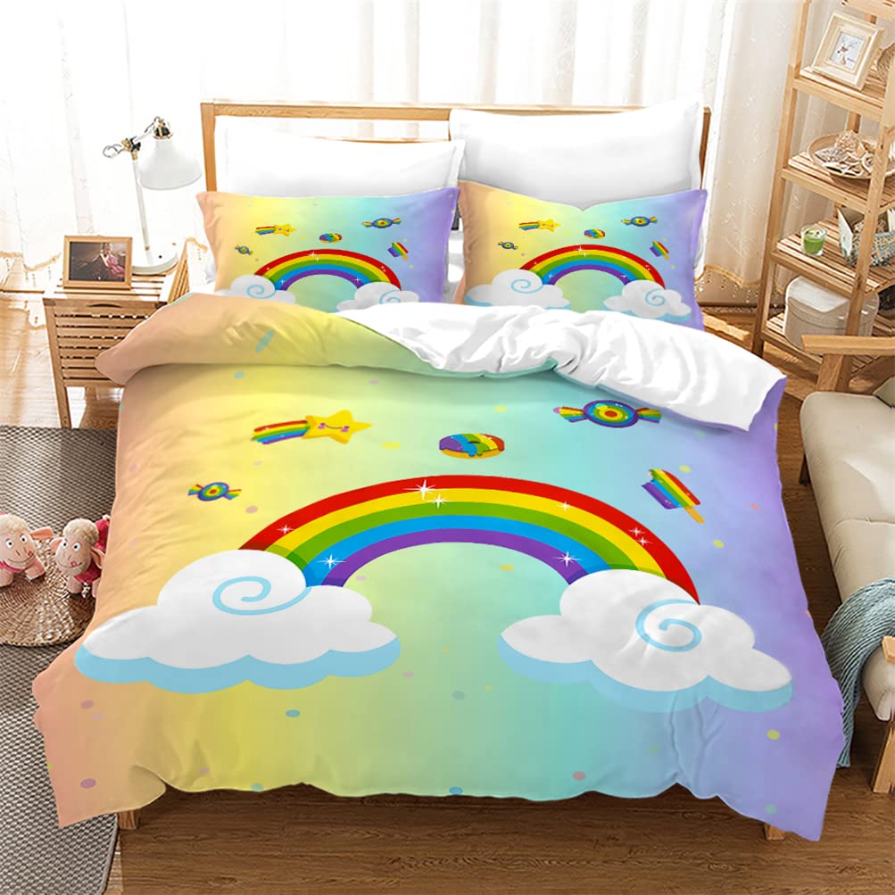 Bettwäsche-Set Für Kids – Regenbogen-Wolken Design, Weiche Mikrofaser, Rutschfest