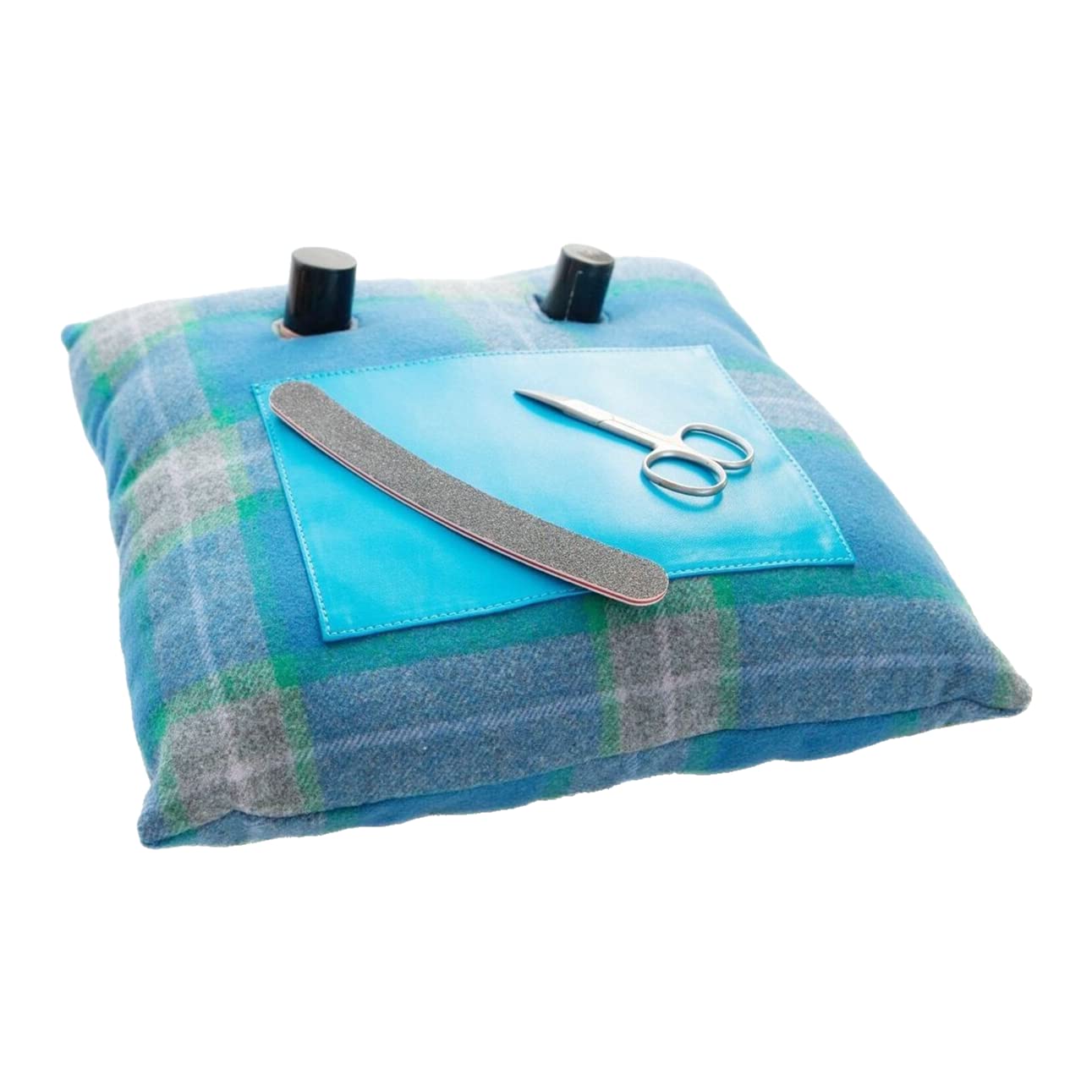 Manicure Cushion, Nail Pillow, Manicure Pillow, Nail Cushion in Plaid,Tweed Fabric, Blue Tweed,