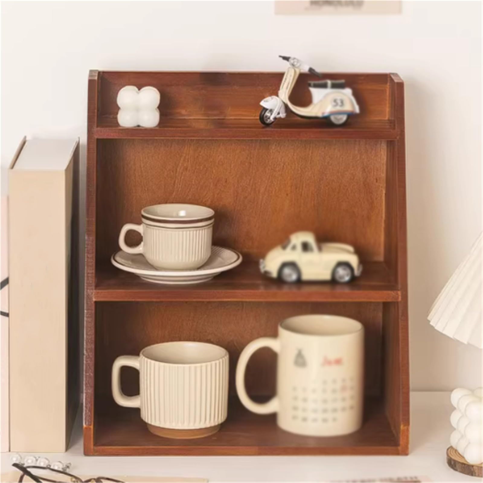 Para el coche Escritorio de oficina madera maciza, estante almacenamiento for tazas té tres capas, portavasos escritorio Ajuste