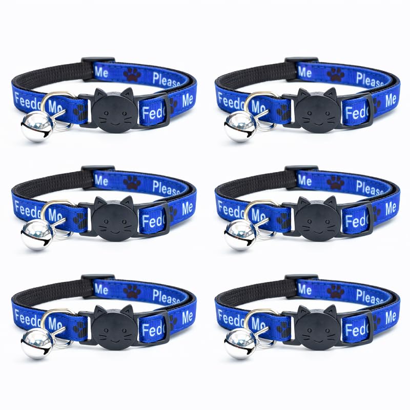 Worded Cat Collars β Please Do Not Feed Me, I Am Microchipped | Safe Quick Release Breakaway Buckle | Zacal Cat Collars (Pack of 6, Blue, Please Do Not Feed Me)