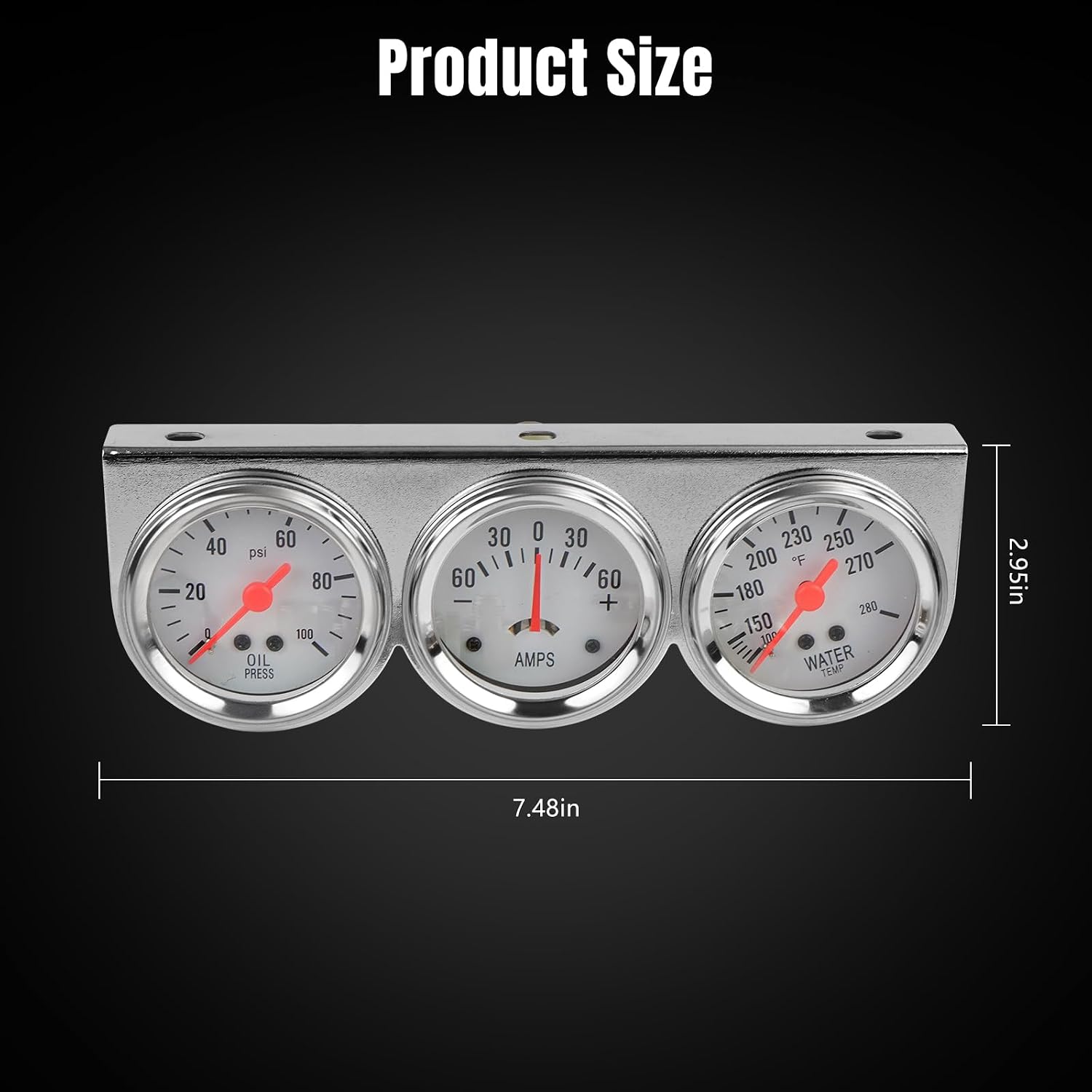 Triple Gauge Kit Water/AMP/Oil 2'' 52mm DC 12V Mechanical Triple Gauge Set Car Meter Auto Gauge Water Temp Oil Pressure Meter Volt 3 in1 Car Meter Auto Gauge Kit