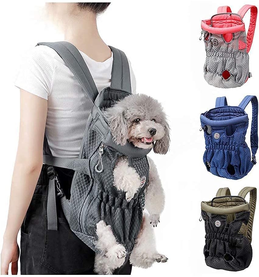 Dog Backpack - Legs Out Dog Carriers for Small Dogs Medium Dogs, Adjustable Front Chest Backpack, Wide Straps Shoulder Pads, Hands-Free Cat Travel Bag for Walking Hiking Bike and Motorcycle, Gray : Pet Supplies