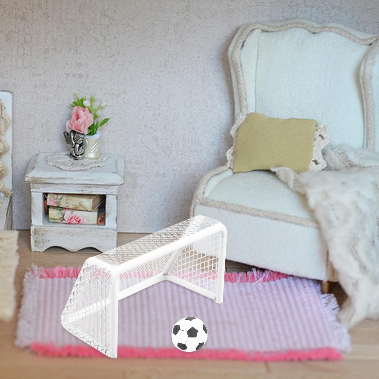 TOYANDONA Mini But De Football pour Maison De Poupée avec Filet Et Ballon Compact Accessoire Football Enfant Jouet Educatif Décoration DIY