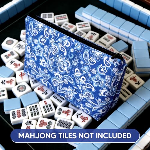 Bolsa para fichas Mahjong estándar con cremallera azul miniatura 6